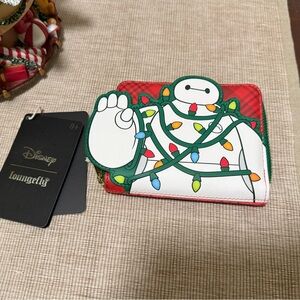 Loungefly Hard Tag Disney Big Hero 6 Baymax Holiday Plaid Zip Wallet